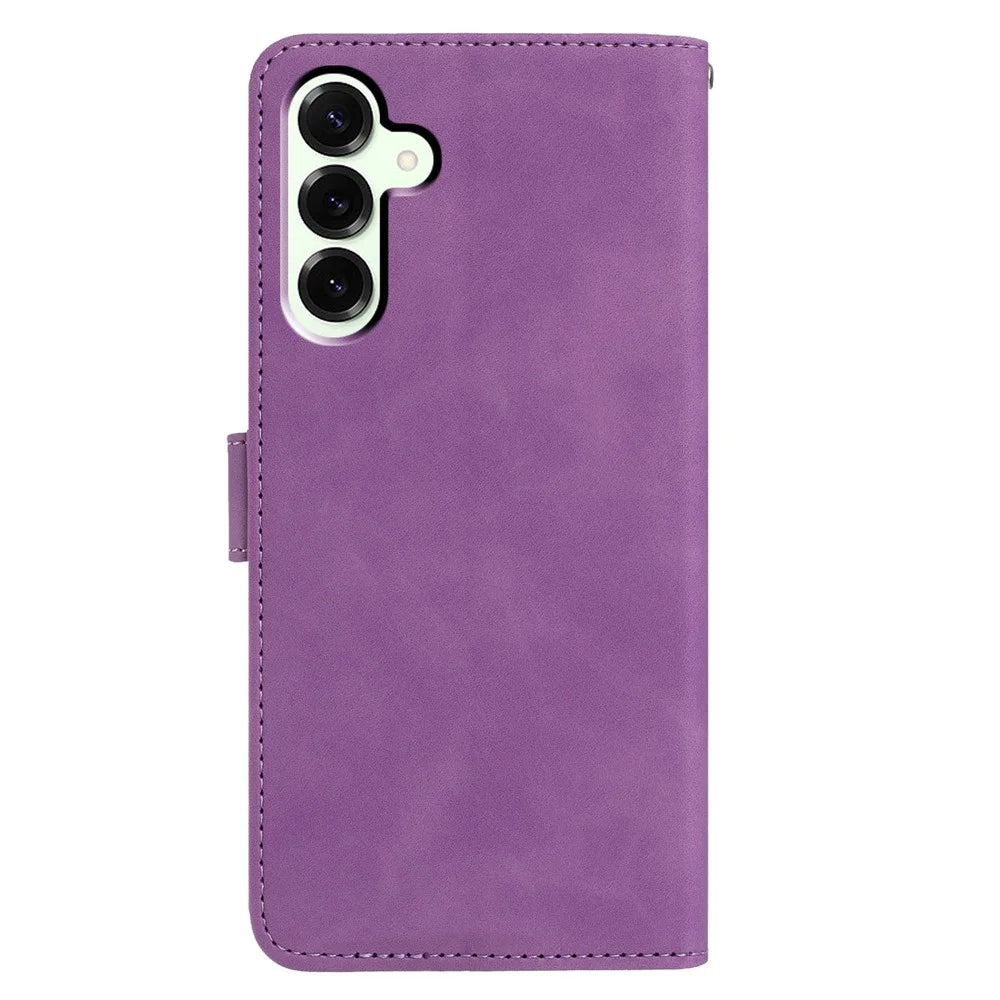 For Samsung Galaxy S25+ Case Butterfly Flower Imprinted PU Leather Wallet Stand Phone Cover - Purple - 5