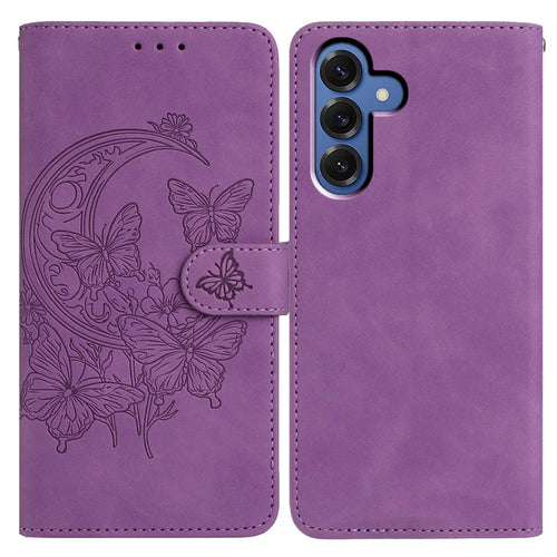 For Samsung Galaxy S25 Case Butterfly Flower Imprinted PU Leather Wallet Stand Phone Cover - Purple - 1