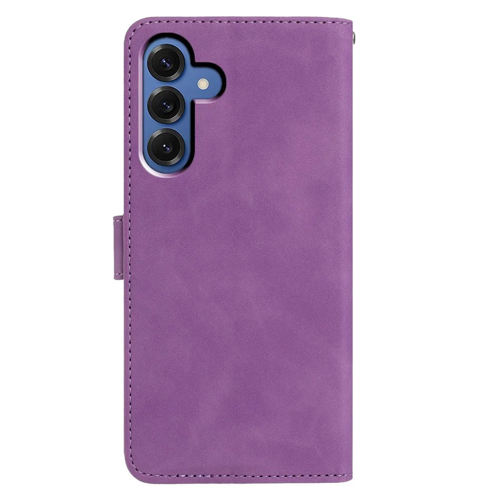 For Samsung Galaxy S25 Case Butterfly Flower Imprinted PU Leather Wallet Stand Phone Cover - Purple - 5