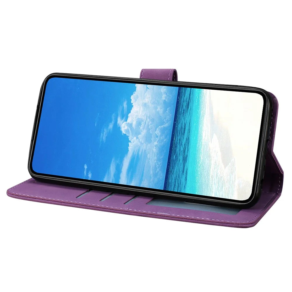 For Samsung Galaxy S24 FE Case Butterfly Flower Imprinted PU Leather Wallet Stand Phone Cover - Purple - 2