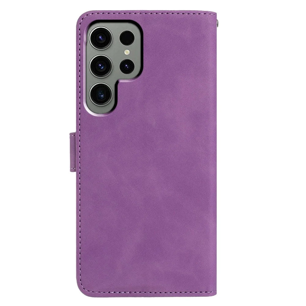 For Samsung Galaxy S24 Ultra Case Butterfly Flower Imprinted PU Leather Wallet Stand Phone Cover - Purple - 5
