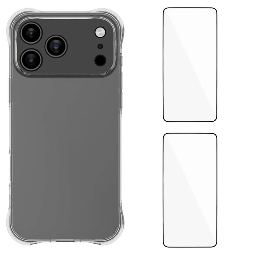WANLONFENG For iPhone 17 Pro Max TPU Case  WL2 Series 2.0mm Phone Cover with 2Pcs Tempered Glass Films - Transparent - 1