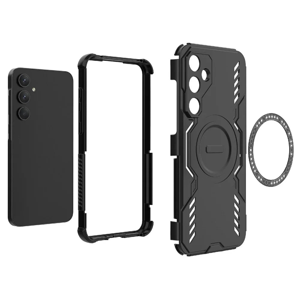 For Samsung Galaxy A55 5G Magnetic Case Butterfly Armor Hollow Heat Dissipation PC + TPU Phone Cover - Black - 6