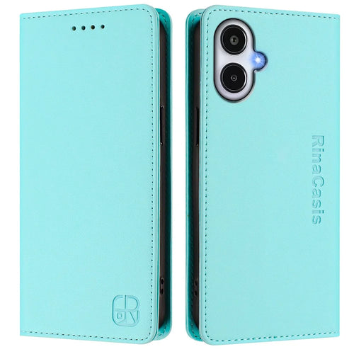 For Samsung Galaxy A25e Leather Case RINACASIS RC01 Phone Cover with RFID Blocking Wallet Stand - Mint Green - 1