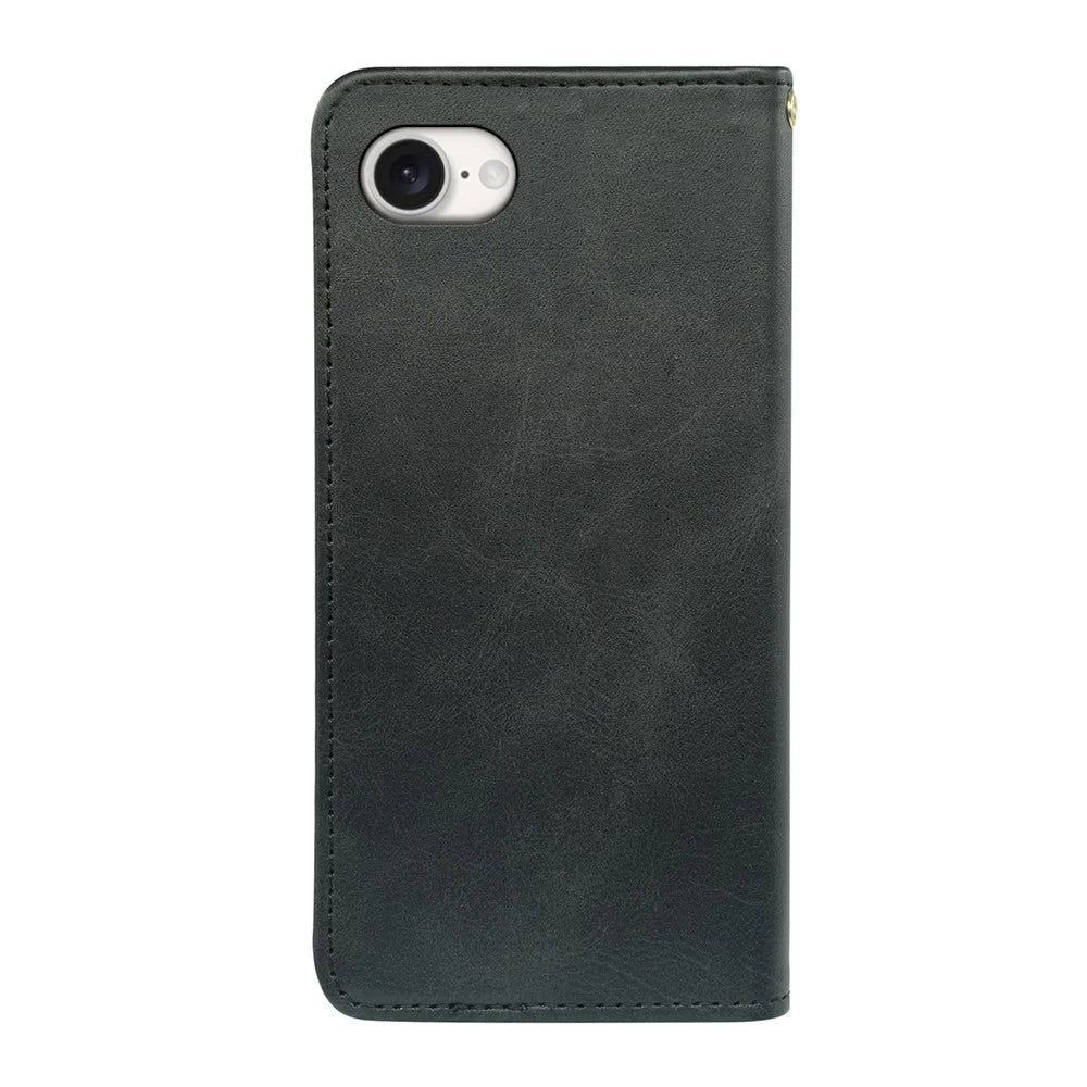 For iPhone 17e / 16e Case Wallet Calf Texture Leather Phone Cover with Hidden Magnetic Closure - Black - 7