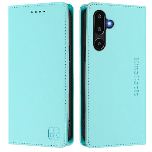 For Samsung Galaxy M16 5G / Galaxy F16 5G Leather Case RINACASIS RC01 Phone Cover with RFID Blocking Wallet Stand - Mint Green - 1