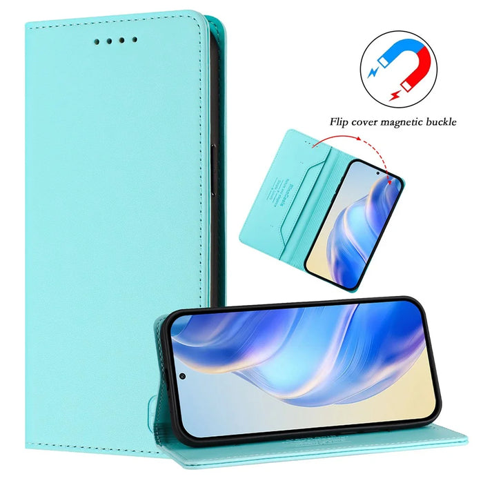 For iPhone 15 Plus Leather Case RINACASIS RC01 Phone Cover with RFID Blocking Wallet Stand - Mint Green - 6