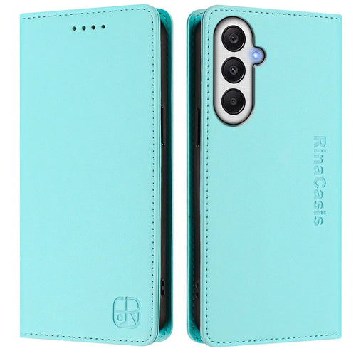 For Samsung Galaxy A25 5G (Global) (161.0 x 76.5 x 8.3mm) Leather Case RINACASIS RC01 Phone Cover with RFID Blocking Wallet Stand - Mint Green - 1