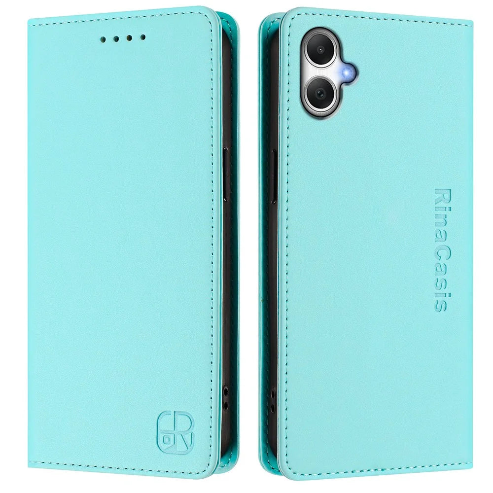 For Samsung Galaxy A05 4G Leather Case RINACASIS RC01 Phone Cover with RFID Blocking Wallet Stand - Mint Green - 1