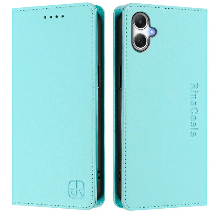 For Samsung Galaxy A05 4G Leather Case RINACASIS RC01 Phone Cover with RFID Blocking Wallet Stand - Mint Green - 1