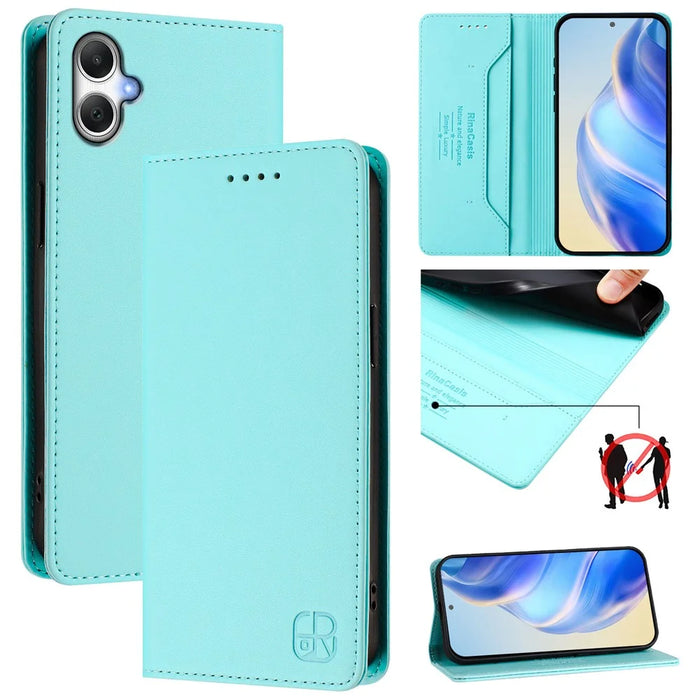 For Samsung Galaxy A05 4G Leather Case RINACASIS RC01 Phone Cover with RFID Blocking Wallet Stand - Mint Green - 2