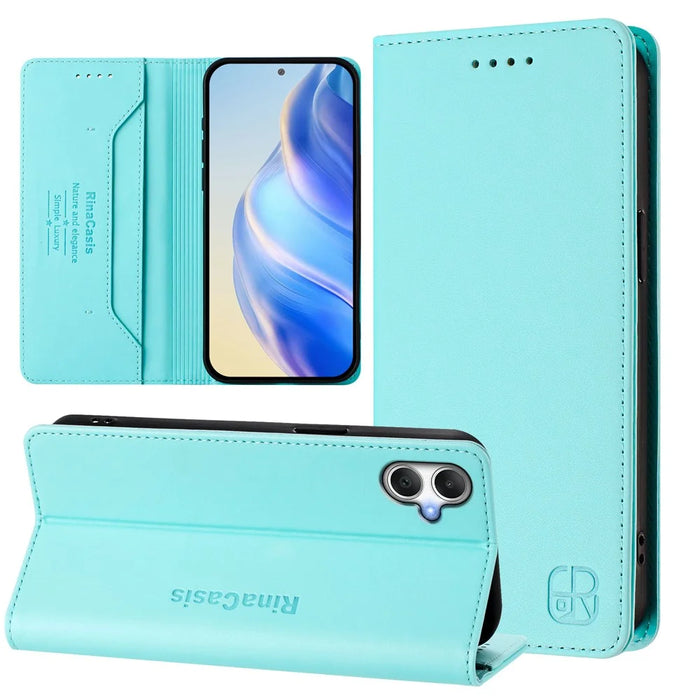 For Samsung Galaxy A05 4G Leather Case RINACASIS RC01 Phone Cover with RFID Blocking Wallet Stand - Mint Green - 3