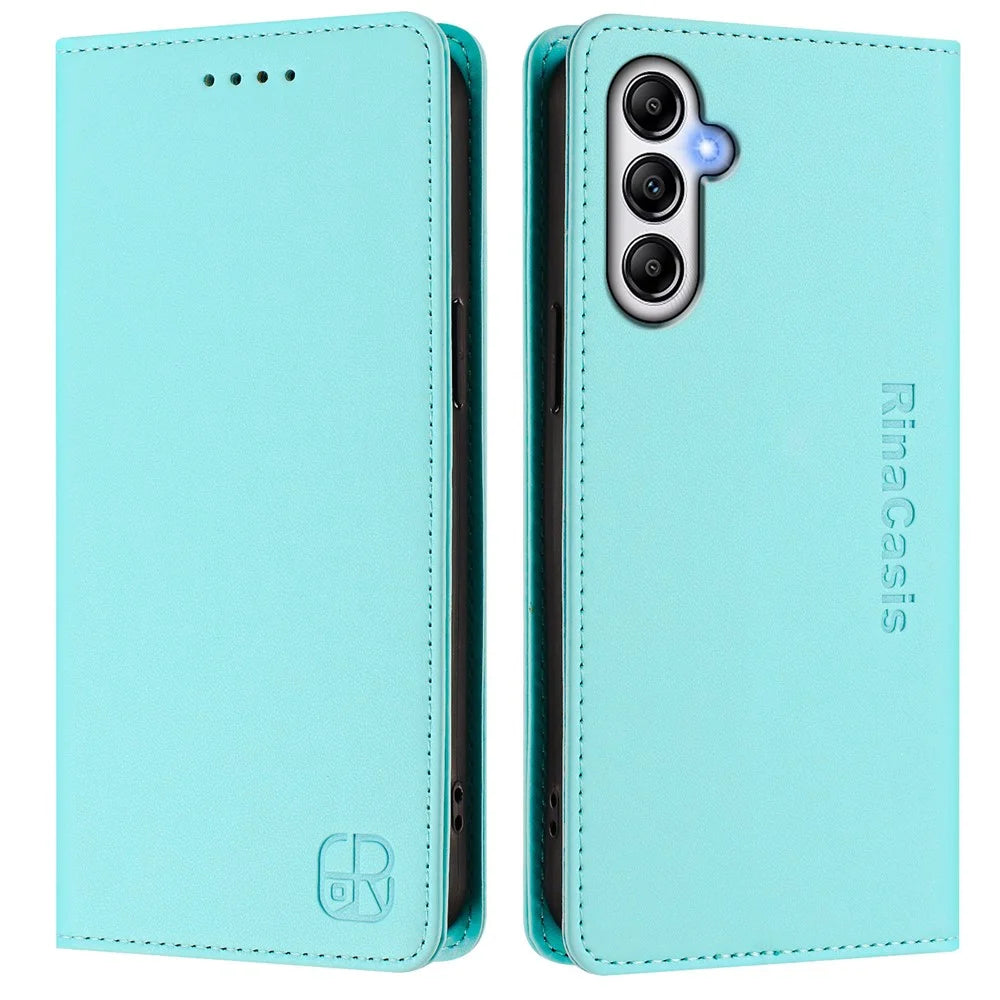 For Samsung Galaxy A54 5G Leather Case RINACASIS RC01 Phone Cover with RFID Blocking Wallet Stand - Mint Green - 1