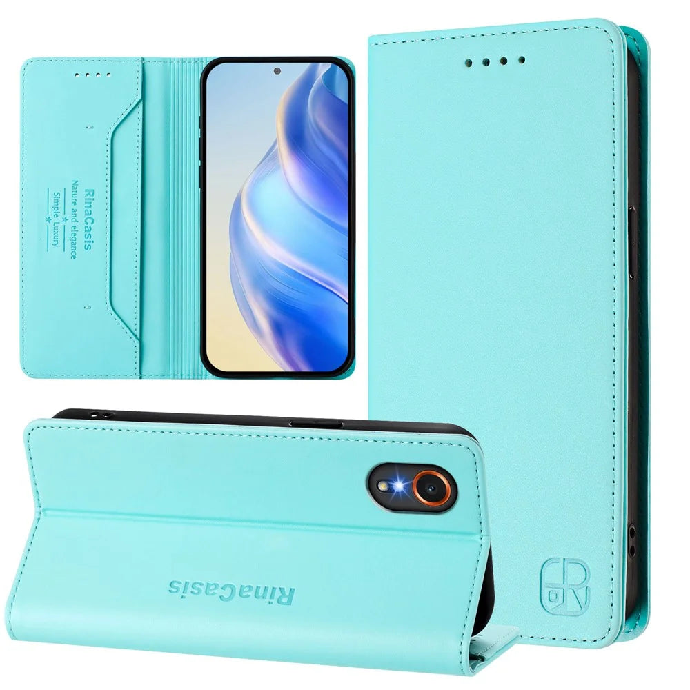 For Samsung Galaxy Xcover7 Leather Case RINACASIS RC01 Phone Cover with RFID Blocking Wallet Stand - Mint Green - 3