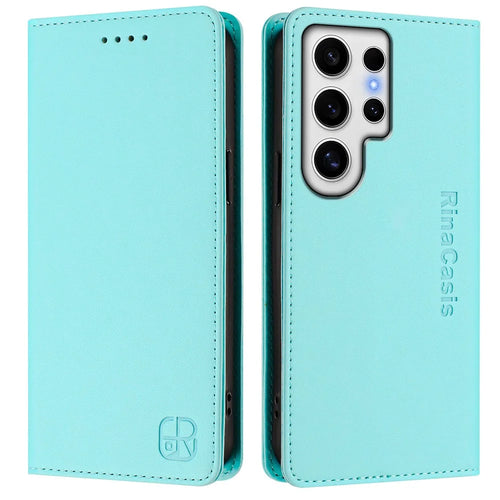 For Samsung Galaxy S24 Ultra Leather Case RINACASIS RC01 Phone Cover with RFID Blocking Wallet Stand - Mint Green - 1