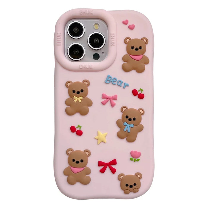 For iPhone 16 Pro Max Silicone Case Shockproof Anti Slip Cute Five Bears Design Phone Back Cover - 1