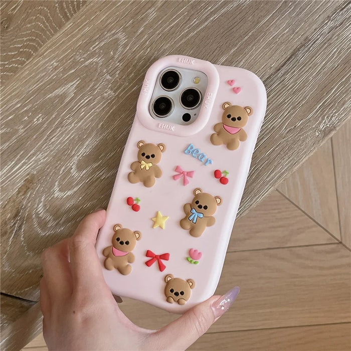 For iPhone 16 Pro Max Silicone Case Shockproof Anti Slip Cute Five Bears Design Phone Back Cover - 2