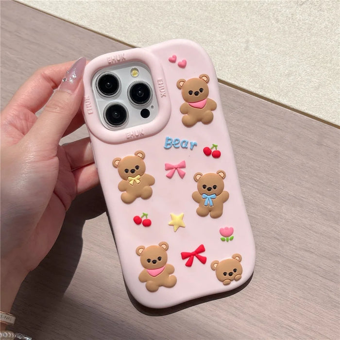 For iPhone 16 Pro Max Silicone Case Shockproof Anti Slip Cute Five Bears Design Phone Back Cover - 5