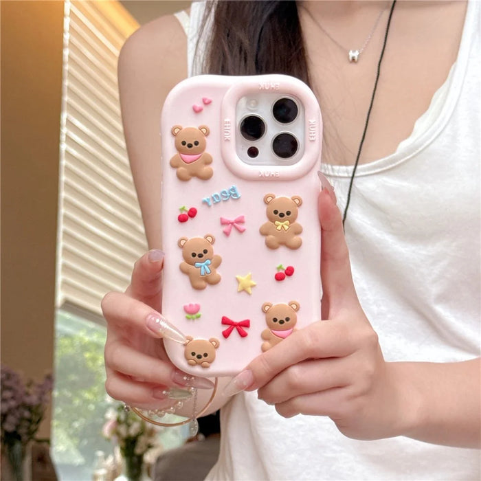 For iPhone 16 Pro Max Silicone Case Shockproof Anti Slip Cute Five Bears Design Phone Back Cover - 7
