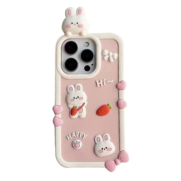 For iPhone 16 Pro Max Silicone Case Cute 3D Cartoon Carrot Rabbit Design Shockproof Phone Back Cover - 1