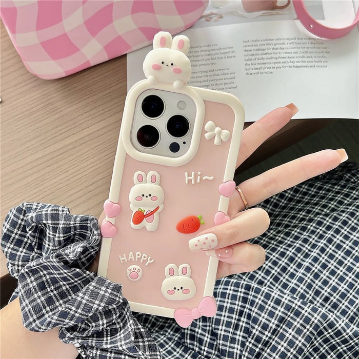 For iPhone 16 Pro Max Silicone Case Cute 3D Cartoon Carrot Rabbit Design Shockproof Phone Back Cover - 3