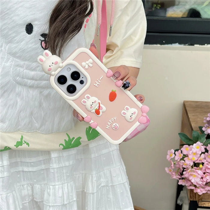 For iPhone 16 Pro Max Silicone Case Cute 3D Cartoon Carrot Rabbit Design Shockproof Phone Back Cover - 4