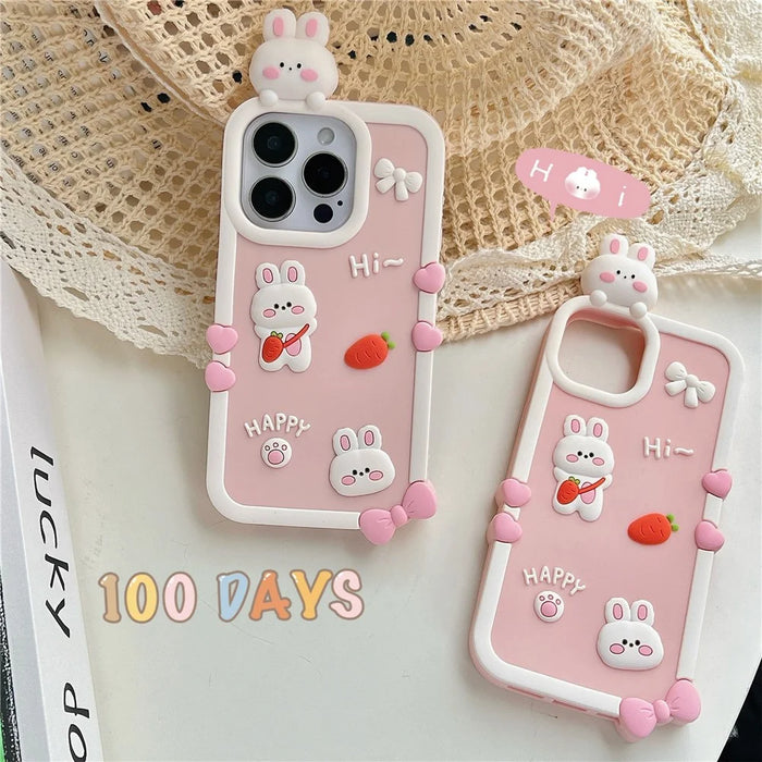 For iPhone 16 Pro Max Silicone Case Cute 3D Cartoon Carrot Rabbit Design Shockproof Phone Back Cover - 6