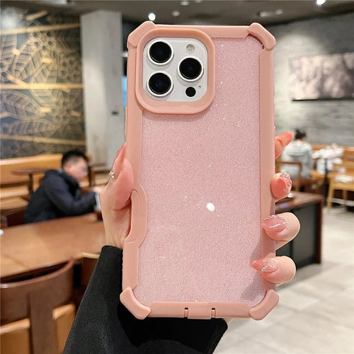 For iPhone 16 Pro Max Case Detachable 2 in 1 Glitter TPU + PC Shockproof Phone Back Cover - Rose Gold - 1