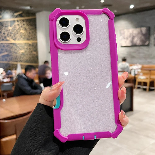 For iPhone 16 Pro Case Detachable 2 in 1 Glitter TPU + PC Shockproof Phone Back Cover - Red Purple  /  Blue Green - 1