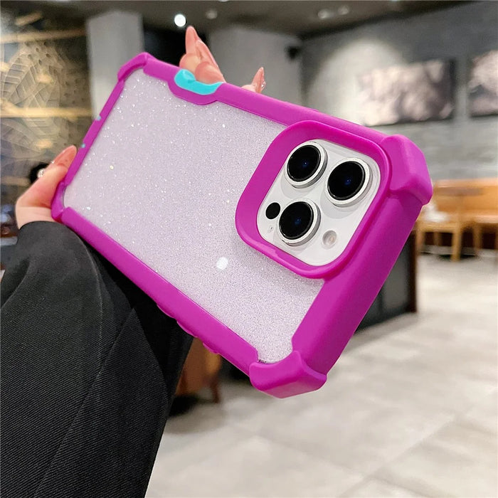 For iPhone 16 Pro Case Detachable 2 in 1 Glitter TPU + PC Shockproof Phone Back Cover - Red Purple  /  Blue Green - 2
