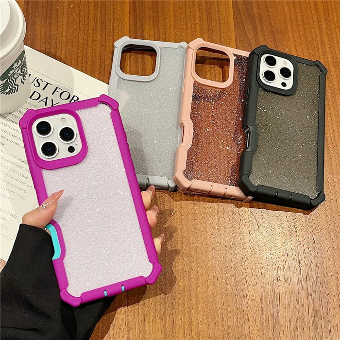 For iPhone 16 Pro Case Detachable 2 in 1 Glitter TPU + PC Shockproof Phone Back Cover - Red Purple  /  Blue Green - 7