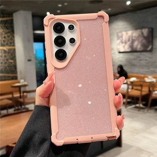 For Samsung Galaxy S24 Ultra Case Detachable 2 in 1 Glitter TPU + PC Shockproof Phone Back Cover - Rose Gold - 1