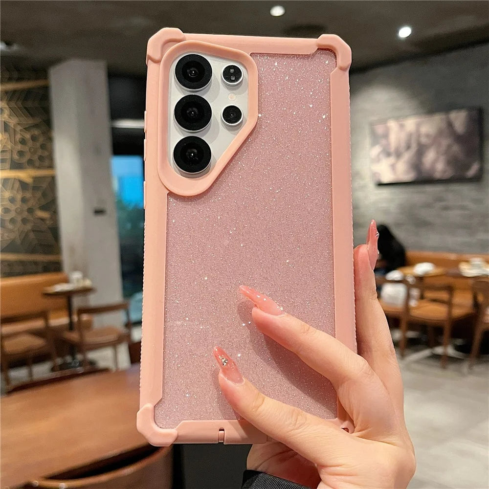 For Samsung Galaxy S24 Ultra Case Detachable 2 in 1 Glitter TPU + PC Shockproof Phone Back Cover - Rose Gold - 3