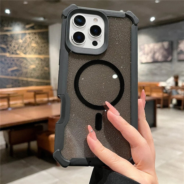 For iPhone 16 Pro Max Magnetic Case Detachable 2 in 1 Glitter TPU + PC Shockproof Phone Back Cover - Black - 1