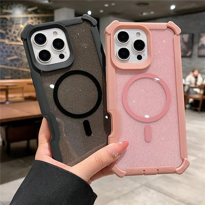 For iPhone 16 Pro Max Magnetic Case Detachable 2 in 1 Glitter TPU + PC Shockproof Phone Back Cover - Black - 3