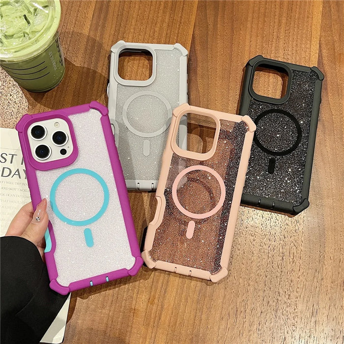 For iPhone 16 Pro Max Magnetic Case Detachable 2 in 1 Glitter TPU + PC Shockproof Phone Back Cover - Black - 6