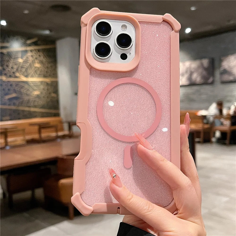 For iPhone 16 Pro Magnetic Case Detachable 2 in 1 Glitter TPU + PC Shockproof Phone Back Cover - Rose Gold - 1