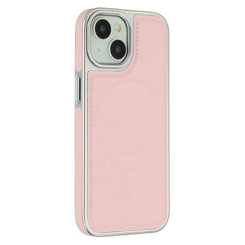 For iPhone 15 Case Compatible with MagSafe Electroplating Edge PU + TPU + PC Phone Back Cover - Pink - 1