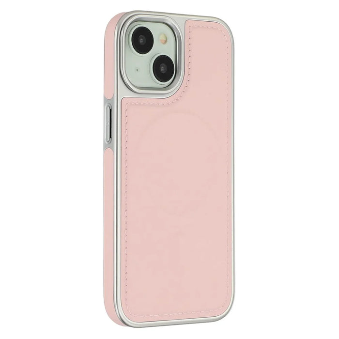 For iPhone 15 Case Compatible with MagSafe Electroplating Edge PU + TPU + PC Phone Back Cover - Pink - 1