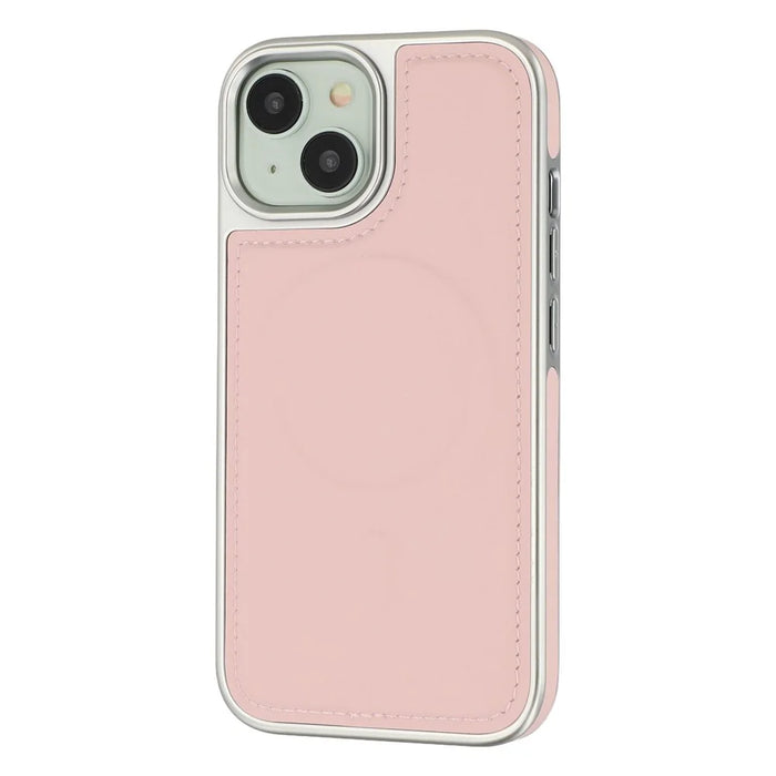 For iPhone 15 Case Compatible with MagSafe Electroplating Edge PU + TPU + PC Phone Back Cover - Pink - 4
