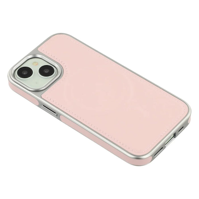 For iPhone 15 Case Compatible with MagSafe Electroplating Edge PU + TPU + PC Phone Back Cover - Pink - 5