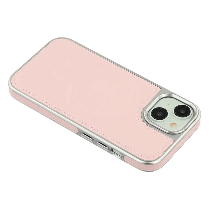 For iPhone 15 Case Compatible with MagSafe Electroplating Edge PU + TPU + PC Phone Back Cover - Pink - 6