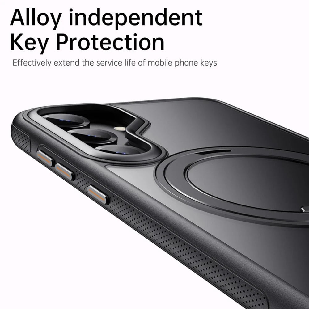 For Samsung Galaxy S25 Magnetic Case Rotating Gear Pivot Kickstand PC + TPU Phone Back Cover - Matte Black - 3