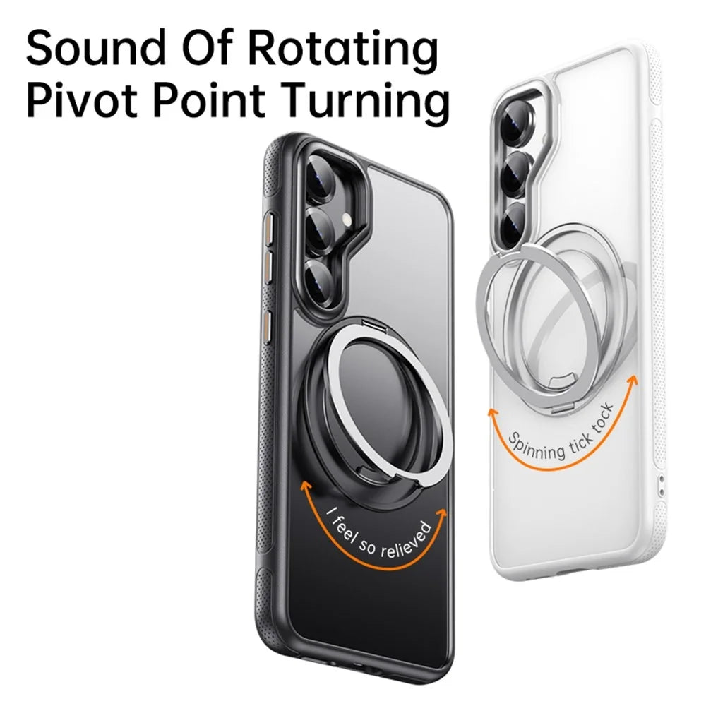 For Samsung Galaxy S25 Magnetic Case Rotating Gear Pivot Kickstand PC + TPU Phone Back Cover - Matte Black - 6