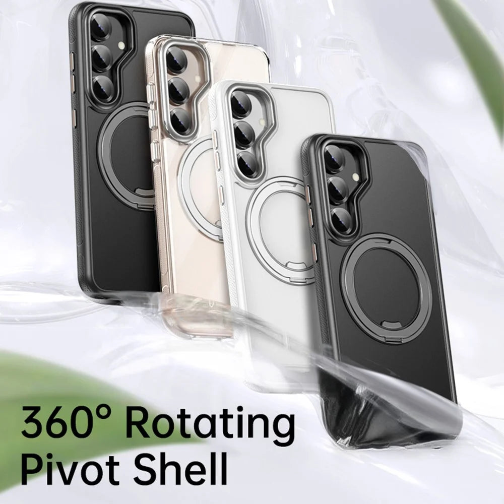 For Samsung Galaxy S25+ Magnetic Case Rotating Gear Pivot Kickstand PC + TPU Phone Back Cover - Matte Black - 7
