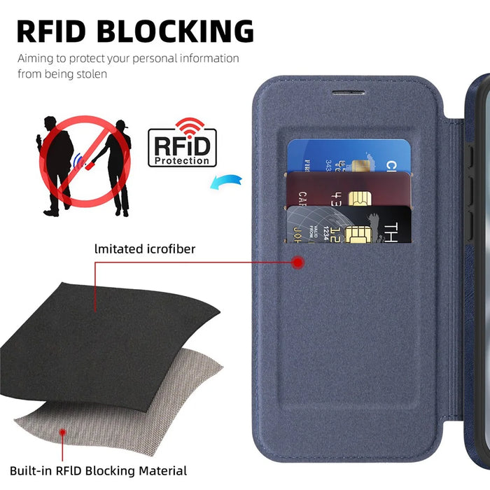 For iPhone 16 Plus Case Compatible with MagSafe RFID Blocking Card Holder Leather Phone Cover - Sapphire - 6