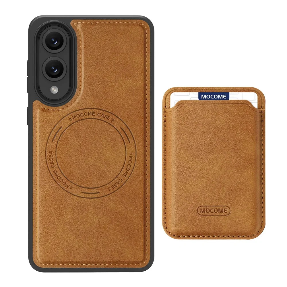 For Samsung Galaxy S25 Edge Magnetic Case with Detachable Card Holder TPU + PU Leather Phone Back Cover - Brown - 2