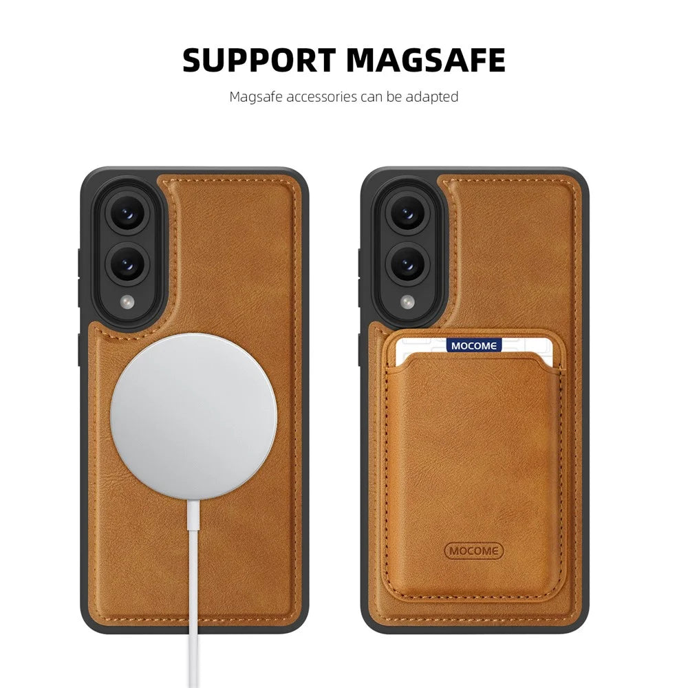 For Samsung Galaxy S25 Edge Magnetic Case with Detachable Card Holder TPU + PU Leather Phone Back Cover - Brown - 3