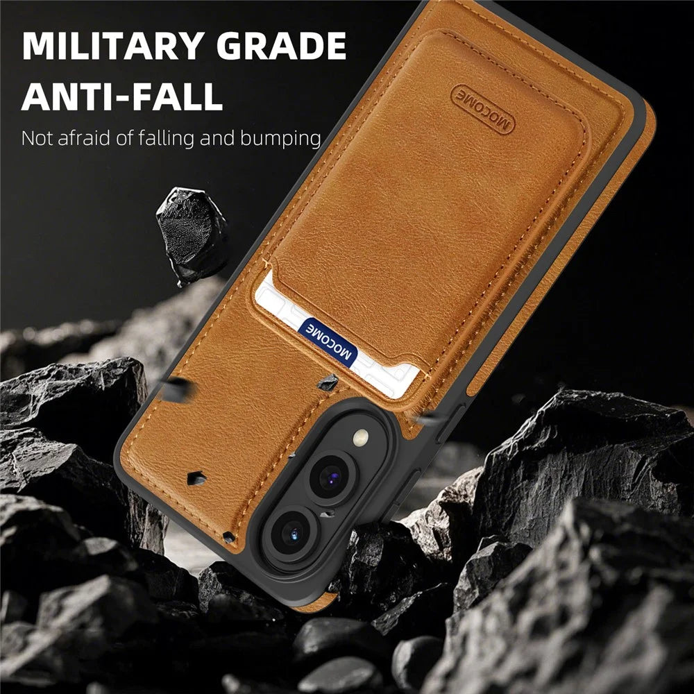 For Samsung Galaxy S25 Edge Magnetic Case with Detachable Card Holder TPU + PU Leather Phone Back Cover - Brown - 4