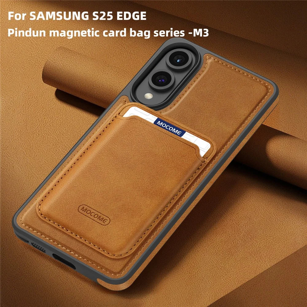 For Samsung Galaxy S25 Edge Magnetic Case with Detachable Card Holder TPU + PU Leather Phone Back Cover - Brown - 5